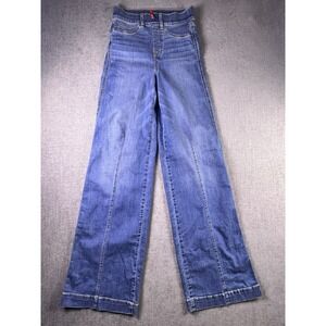 Spanx Jeans Women's XS Wide Leg Seamed Front Boho Hipster Blue Indigo High Rise